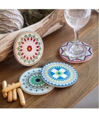 ORIGEN Home Decor Posavasos Redondo 4U Azul - Juego de 4 Posavasos Vintage para Cocina y Comedor
