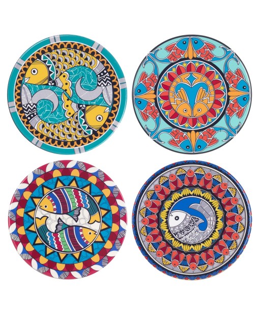 ORIGEN Home Decor Posavasos Redondo 4U Azul - Juego de 4 Posavasos Vintage para Cocina y Comedor