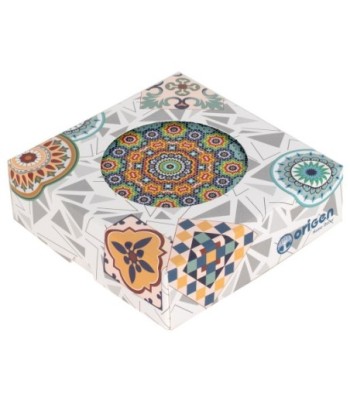 ORIGEN Home Decor Posavasos Mandala 4U Gris Redondo - Set de 4 - Ideal para Decoración Vintage de Cocina - Protege