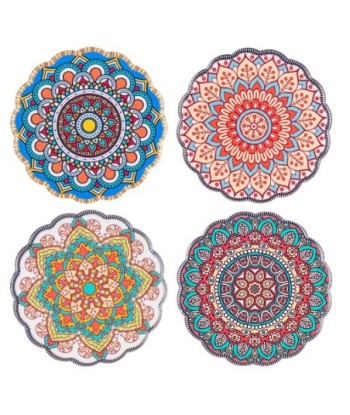 ORIGEN Home Decor Posavasos Mandala 4U - Set de 4 Posavasos de Cerámica Gris Redondos