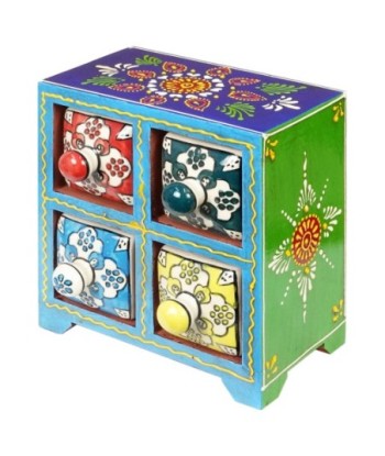 ORIGEN Home Decor Especiero 4 Cajones Cajas Y Joyeros | Especiero Azul Cuadrado - 16x16x11cm