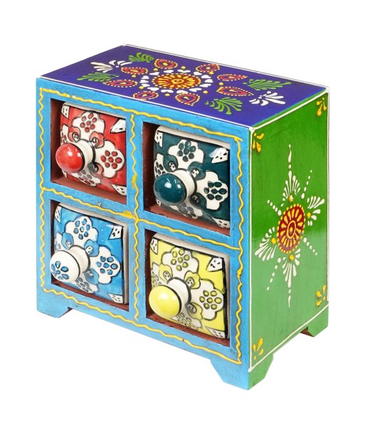 ORIGEN Home Decor Especiero 4 Cajones Cajas Y Joyeros | Especiero Azul Cuadrado - 16x16x11cm