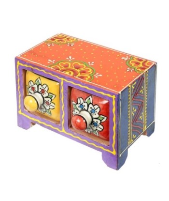 ORIGEN Home Decor Especiero 2 Cajones Cajas Y Joyeros | Especiero Naranja Rectangular - 9x16x11cm