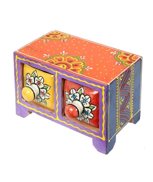 ORIGEN Home Decor Especiero 2 Cajones Cajas Y Joyeros | Especiero Naranja Rectangular - 9x16x11cm