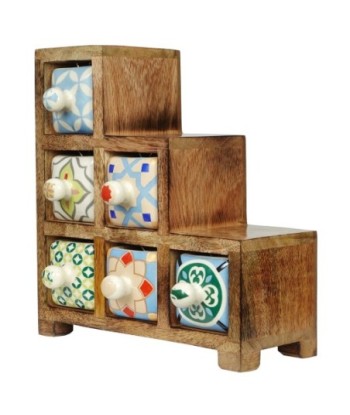 ORIGEN Home Decor Especiero 6 Cajones Cajas Y Joyeros | Especiero Marrón - 23x22x11cm