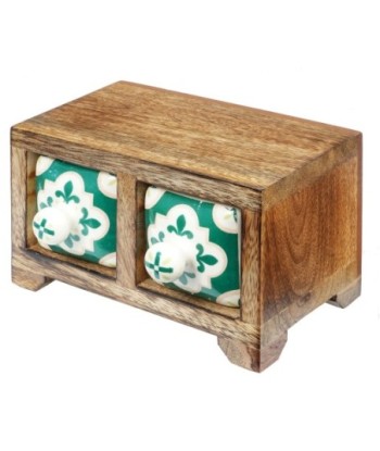 ORIGEN Home Decor Especiero 2 Cajones Cajas Y Joyeros | Especiero Marrón Rectangular - 9x16x11cm