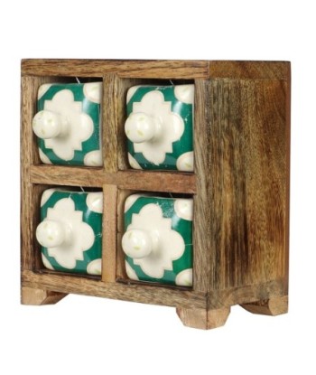 ORIGEN Home Decor Especiero 4 Cajones Cajas Y Joyeros | Especiero Marrón Cuadrado - 16x16x11cm