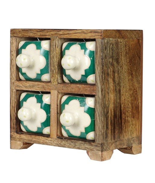 ORIGEN Home Decor Especiero 4 Cajones Cajas Y Joyeros | Especiero Marrón Cuadrado - 16x16x11cm