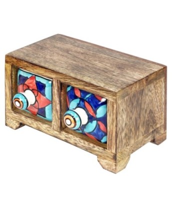 ORIGEN Home Decor Especiero 2 Cajones Cajas Y Joyeros | Especiero Marrón Rectangular - 9x16x11cm