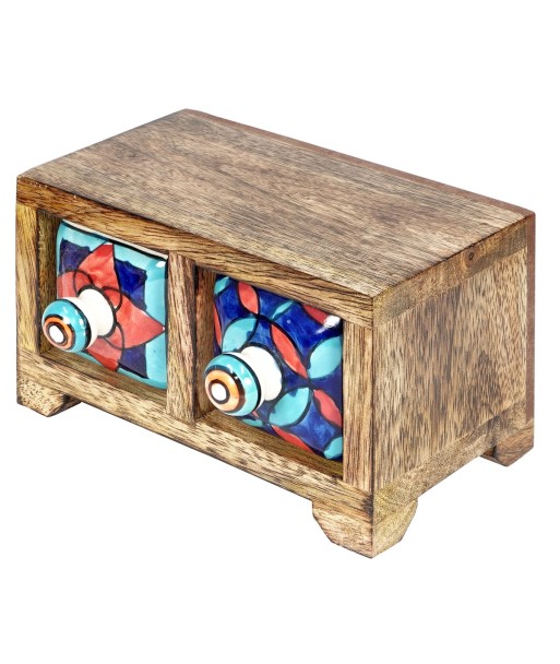 ORIGEN Home Decor Especiero 2 Cajones Cajas Y Joyeros | Especiero Marrón Rectangular - 9x16x11cm