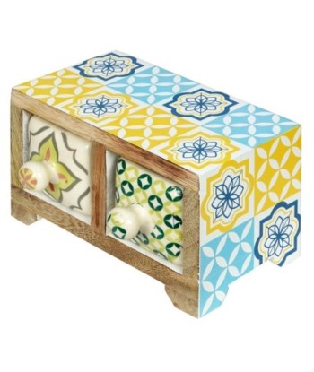 ORIGEN Home Decor Especiero 2 Cajones Cajas Y Joyeros Amarillo Rectangular - 9x16x11cm