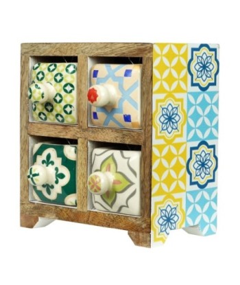 ORIGEN Home Decor Especiero 4 Cajones Cajas Y Joyeros | Especiero Amarillo Cuadrado - 16x16x11cm