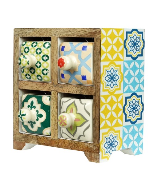 ORIGEN Home Decor Especiero 4 Cajones Cajas Y Joyeros | Especiero Amarillo Cuadrado - 16x16x11cm