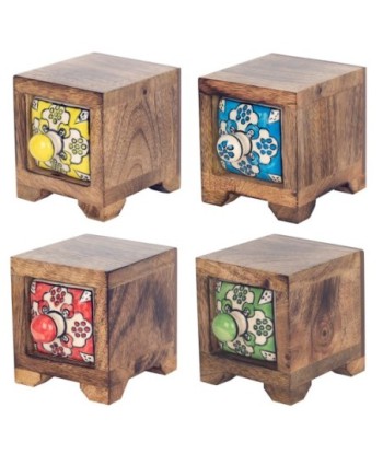 ORIGEN Home Decor Especiero 1 Cajon 4U Cajas Y Joyeros | Especiero Marrón Cuadrado - 9x9x11cm