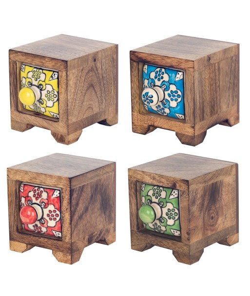 ORIGEN Home Decor Especiero 1 Cajon 4U Cajas Y Joyeros | Especiero Marrón Cuadrado - 9x9x11cm