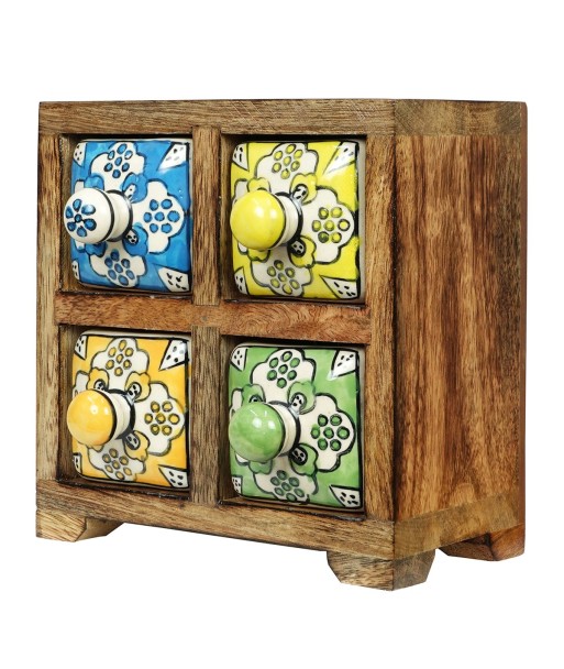 ORIGEN Home Decor Especiero 4 Cajones Cajas Y Joyeros | Especiero Marrón Cuadrado - 16x16x11cm