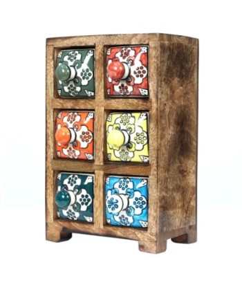 ORIGEN Home Decor Especiero 6 Cajones Cajas Y Joyeros | Especiero Marrón Rectangular - 23x15x11cm