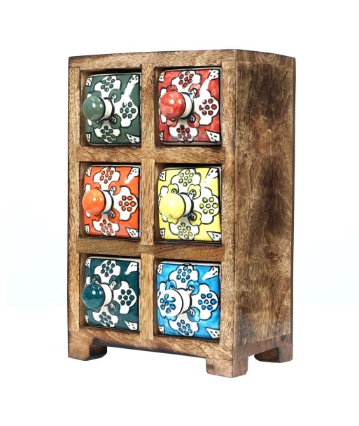 ORIGEN Home Decor Especiero 6 Cajones Cajas Y Joyeros | Especiero Marrón Rectangular - 23x15x11cm