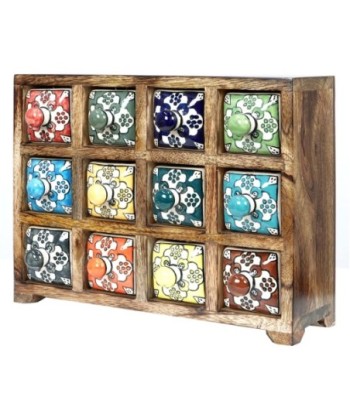 ORIGEN Home Decor Especiero 12 Cajones Cajas Y Joyeros | Especiero Marrón Rectangular - 22x30x11cm
