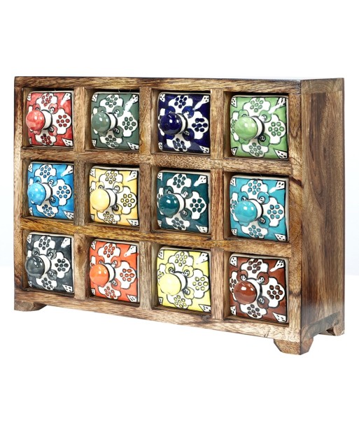 ORIGEN Home Decor Especiero 12 Cajones Cajas Y Joyeros | Especiero Marrón Rectangular - 22x30x11cm