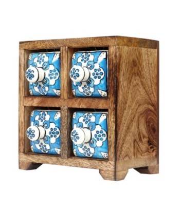 ORIGEN Home Decor Especiero 4 Cajones Cajas Y Joyeros | Especiero Marrón Cuadrado - 16x16x11cm