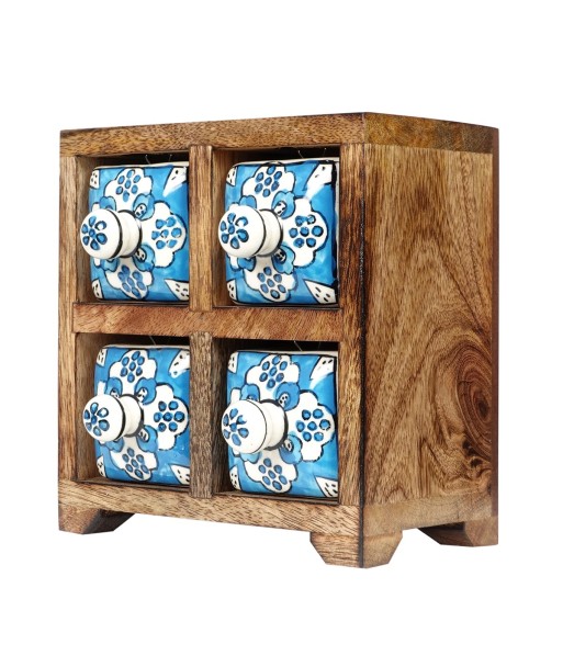 ORIGEN Home Decor Especiero 4 Cajones Cajas Y Joyeros | Especiero Marrón Cuadrado - 16x16x11cm