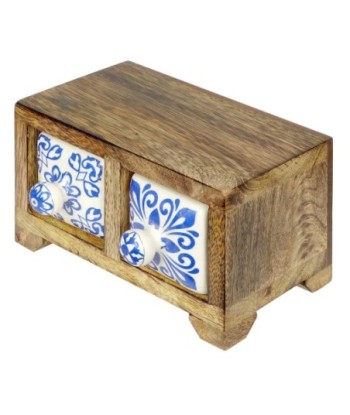 ORIGEN Home Decor Especiero 2 Cajones Cajas Y Joyeros | Especiero Marrón Rectangular - 9x16x11cm