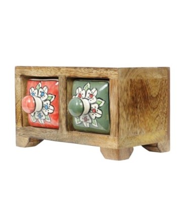 ORIGEN Home Decor Especiero 2 Cajones Cajas Y Joyeros | Especiero Marrón Rectangular - 9x16x11cm