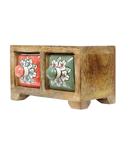 ORIGEN Home Decor Especiero 2 Cajones Cajas Y Joyeros | Especiero Marrón Rectangular - 9x16x11cm