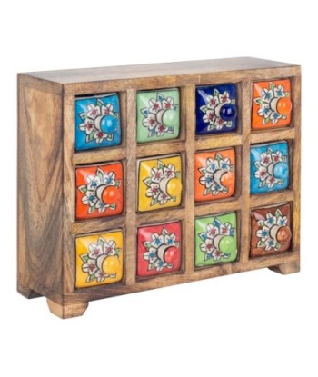 ORIGEN Home Decor Especiero 12 Cajones Cajas Y Joyeros | Especiero Marrón Rectangular - 23x30x11cm