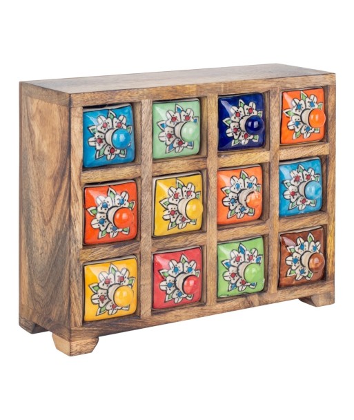 ORIGEN Home Decor Especiero 12 Cajones Cajas Y Joyeros | Especiero Marrón Rectangular - 23x30x11cm