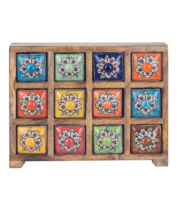 ORIGEN Home Decor Especiero 12 Cajones Cajas Y Joyeros | Especiero Marrón Rectangular - 23x30x11cm