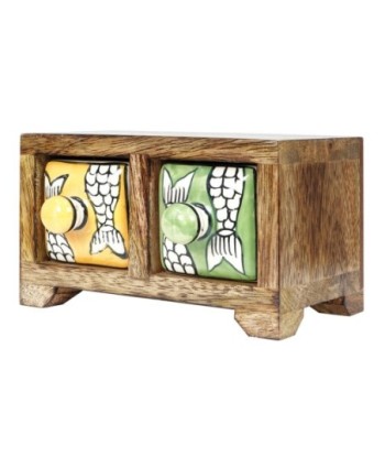ORIGEN Home Decor Especiero 2 Cajones Cajas Y Joyeros | Especiero Marrón Rectangular - 9x16x11cm