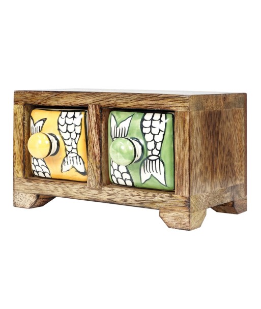 ORIGEN Home Decor Especiero 2 Cajones Cajas Y Joyeros | Especiero Marrón Rectangular - 9x16x11cm