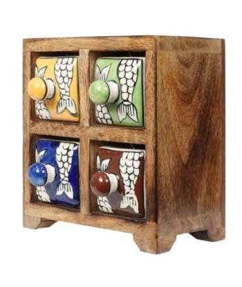 ORIGEN Home Decor Especiero 4 Cajones Cajas Y Joyeros | Especiero Marrón Cuadrado - 16x16x11cm
