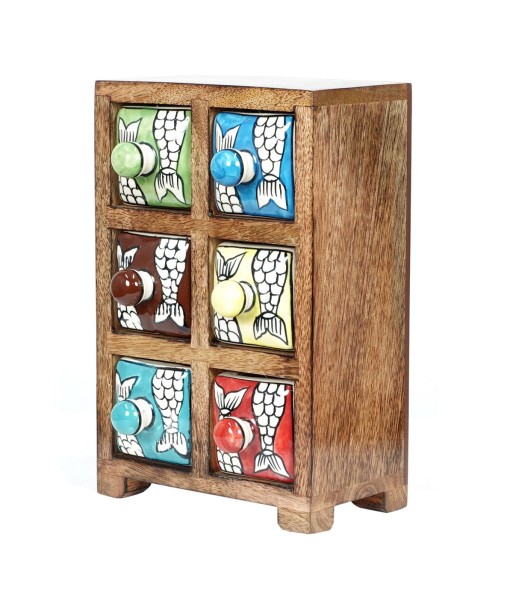 ORIGEN Home Decor Especiero 6 Cajones Cajas Y Joyeros | Especiero Marrón Rectangular - 23x15x11cm