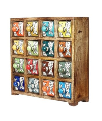 ORIGEN Home Decor Especiero 16 Cajones Cajas Y Joyeros Marrón Rectangular 30x30x11cm