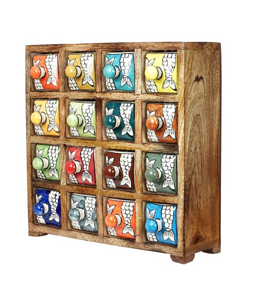 ORIGEN Home Decor Especiero 16 Cajones Cajas Y Joyeros Marrón Rectangular 30x30x11cm