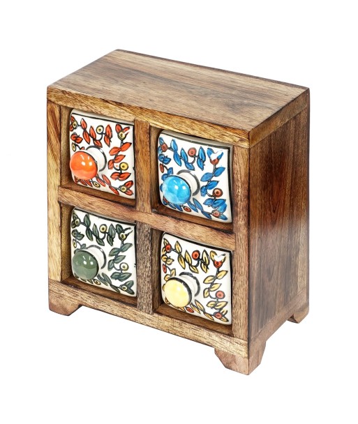 ORIGEN Home Decor Especiero 4 Cajones Cajas Y Joyeros | Especiero Marrón Cuadrado - 16x16x11cm