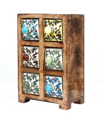 ORIGEN Home Decor Especiero 6 Cajones Cajas Y Joyeros - Marrón Rectangular 23x15x11cm