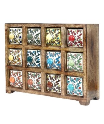 ORIGEN Home Decor Especiero 12 Cajones Cajas Y Joyeros | Especiero Marrón Rectangular - 23x30x11cm
