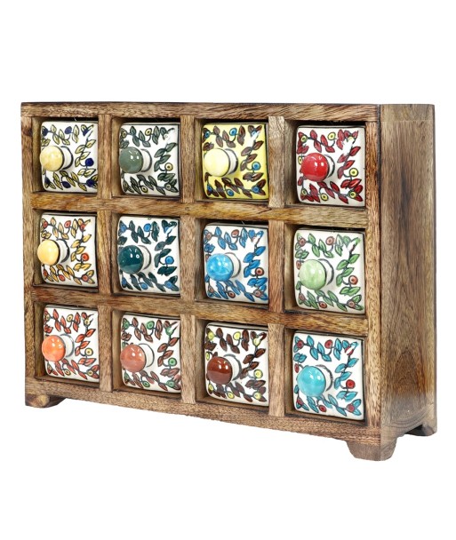 ORIGEN Home Decor Especiero 12 Cajones Cajas Y Joyeros | Especiero Marrón Rectangular - 23x30x11cm