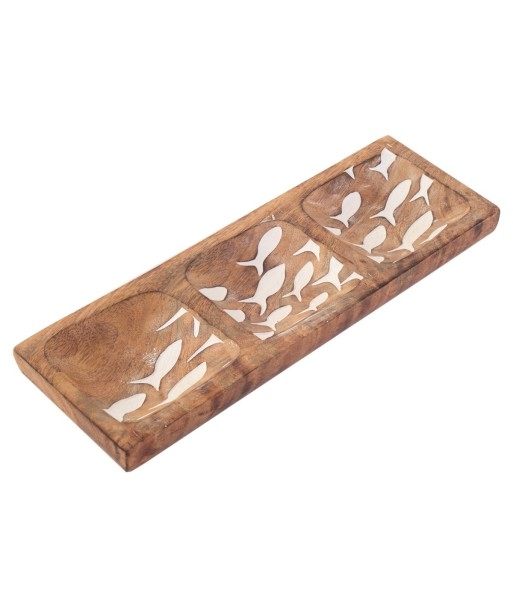 ORIGEN Home Decor Bandeja 3 Ubicaciones Peces Cajas Y Bandejas | Bandeja Marrón Rectangular - 3x30x10cm