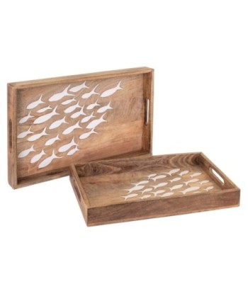 ORIGEN Home Decor Bandeja Peces 2U Cajas Y Bandejas | Bandeja de Decoración Marrón Rectangular - 5x38x23cm