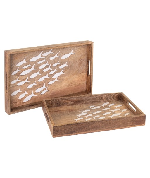ORIGEN Home Decor Bandeja Peces 2U Cajas Y Bandejas | Bandeja de Decoración Marrón Rectangular - 5x38x23cm