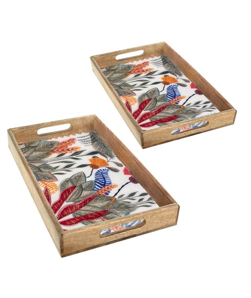 Conjunto 2 bandejas decorativas hojas tropicales