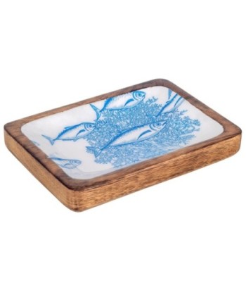 ORIGEN Home Decor Plato Peces Rectangular Cajas Y Bandejas Azul - Ideal para Decoración del Hogar - 3x18x13cm