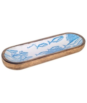 ORIGEN Home Decor Bandeja Peces Pequeña Azul Ovalado - 3x30x10cm Cajas y Bandejas de Decoración