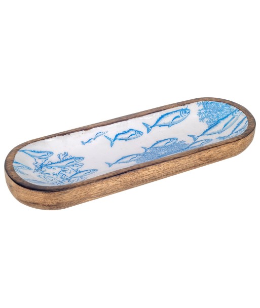 ORIGEN Home Decor Bandeja Peces Pequeña Azul Ovalado - 3x30x10cm Cajas y Bandejas de Decoración