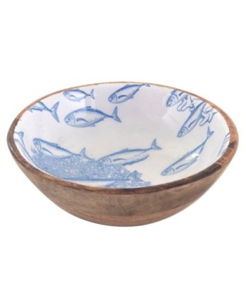 Cuenco Peces Mediana - Cuenco de Madera Azul para Decoración Náutica y Marinera